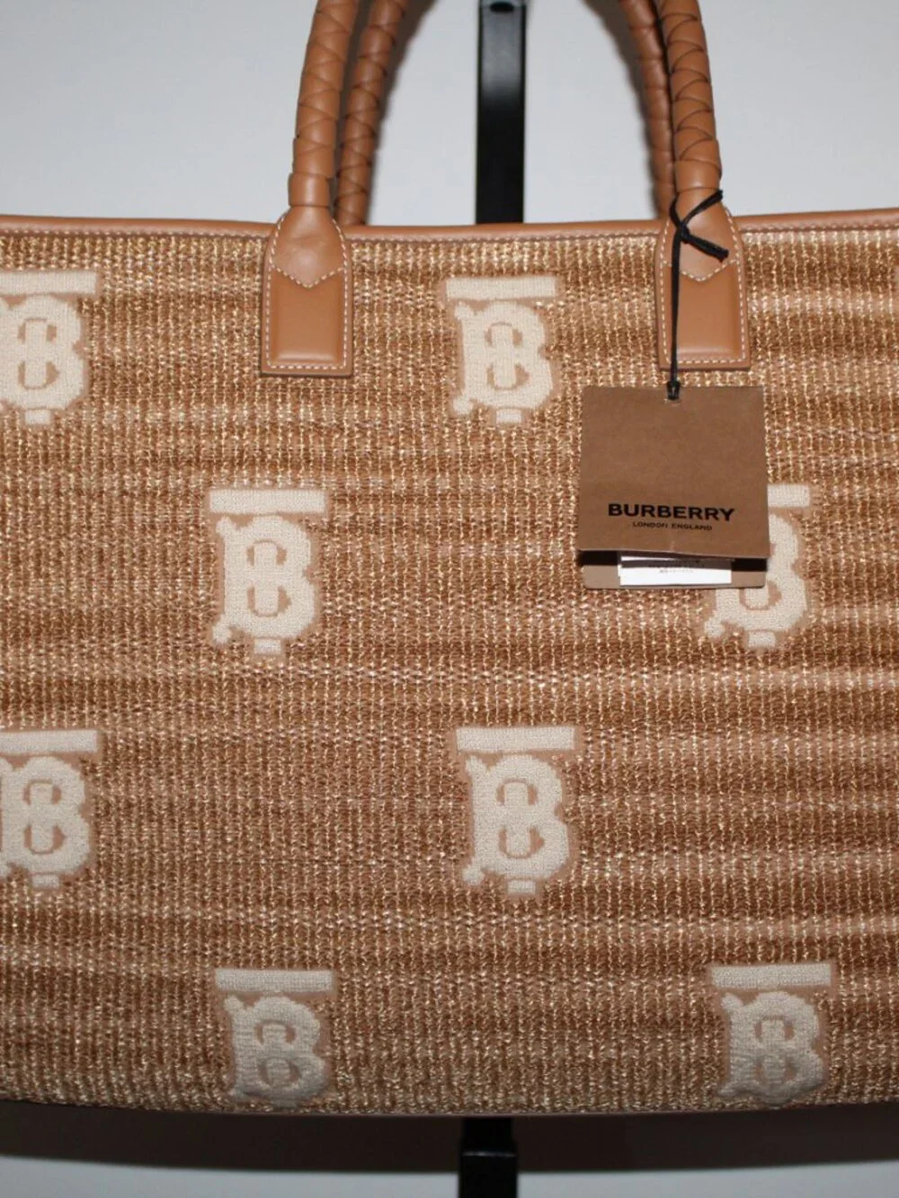 NWT Burberry Freya Raffia Natural Logo Large Tote Shoulder Bag Shopper